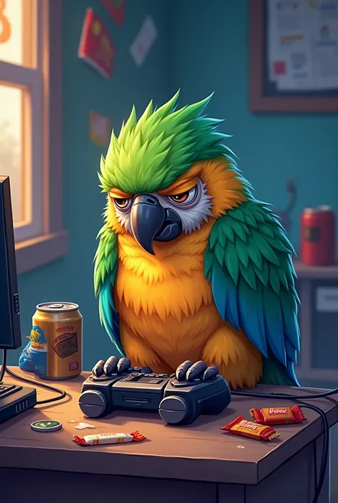 Gamer parrot tired animation