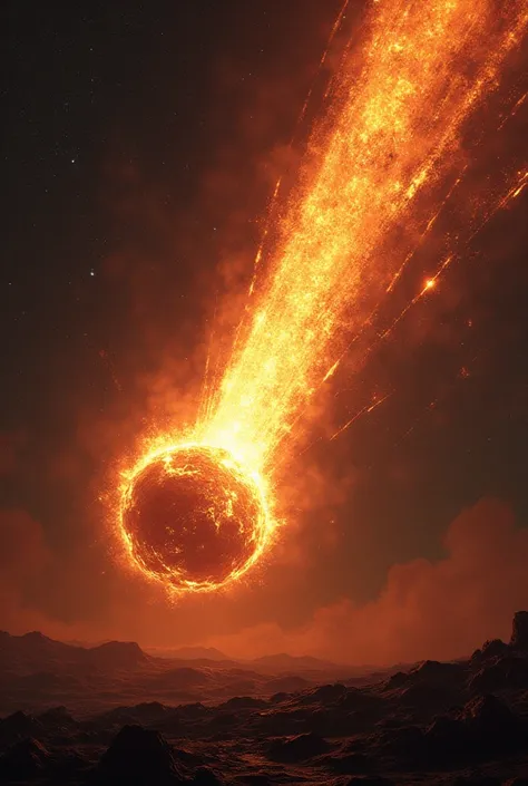 Create a burning meteor passing through the Earth