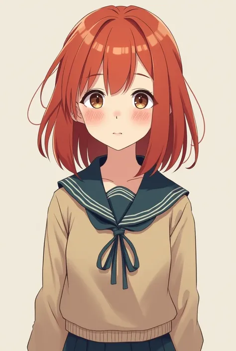 A red-haired teenager with freckles ,  with a look of sincerity in uniform