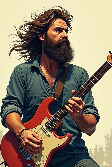 Manga guitarist bearded brown 