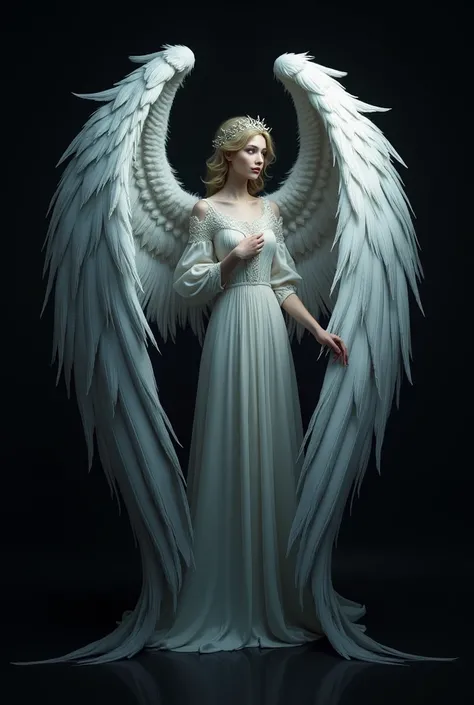 Create a design for clothes ,  I want an angel with big wings,  Black background 