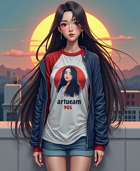   best mobile wallpapers Award-winning portrait wallpapers, the front view is a vertical image., All photos  ,    Southwest Asian Girl With Round Face  ,Age 25 years,  T-shirt in red and white with a dark blue print, with graphic pime, " Artueam 90s," Brig...