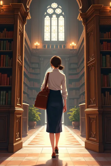 Student entering the library (woman)