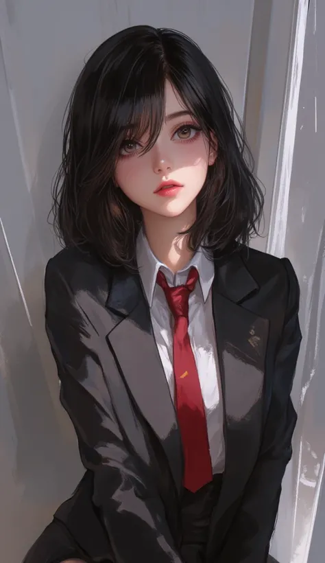 {best quality}, {very aesthetic}, {ultra-detailed}, {best illustration},nsfw, girl, ahegao, black medium hair, school uniform