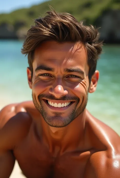 Create handsome tanned man with a smile 