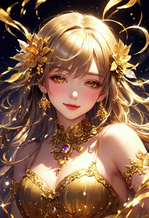 💖👧💋💋 Close Your Eyes and Smile、Sparkling golden powder effect ,  Artistic , Extreme, CG Digital Art