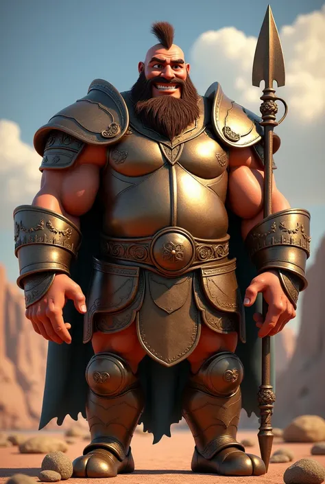  Draw Goliaths in the 3D Disney Pixar style ,  with exaggerated and captivating features ,  but maintaining its intimidating presence .  He must be about 3 meters tall ,  broad and muscular shoulders ,  with a robust and striking face .  His expression mix...