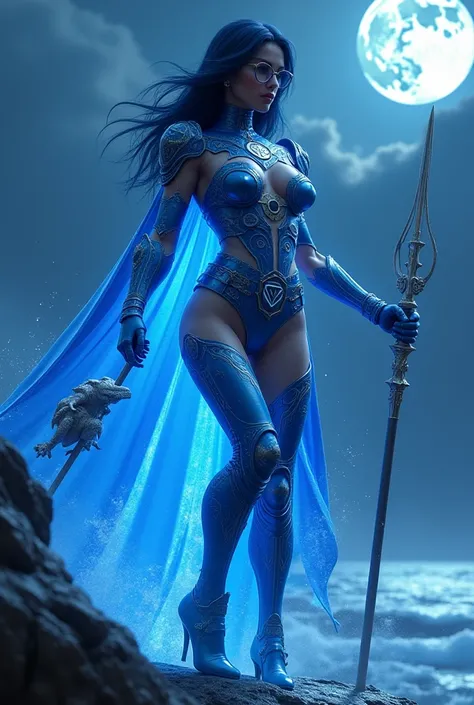 - Photorealistic with perfect details, Cinematic, Masterpiece, HD, Sexy CGI.

- Beautiful "AMERICAN" woman, wearing glasses, bluish black hair.

Skin full of colorful tattoos, expressive.

- Wearing a costume ("Full Sexy Armor"), a costume that embodies th...