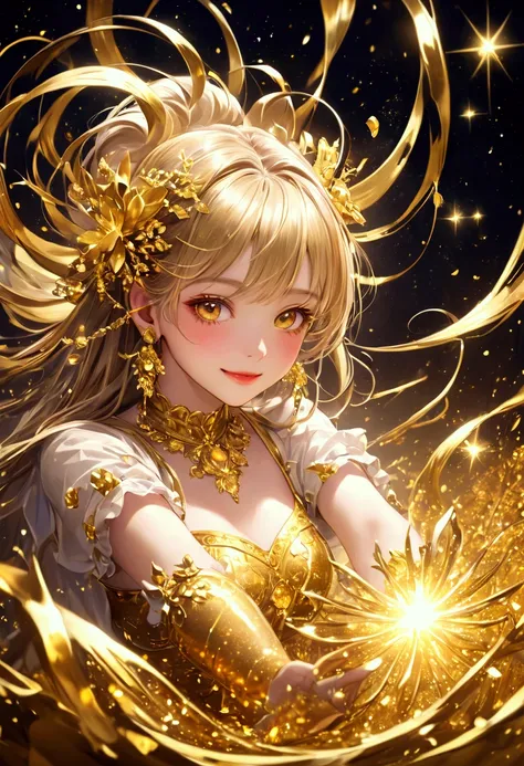 💖👧💋💋 Smile、Sparkling golden powder effect,  artistic , fantasy、 Mystery、CG digital art