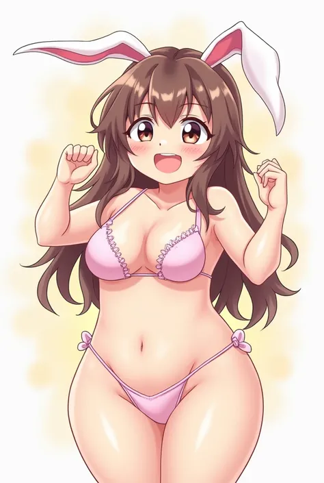  Handwritten chibi character 　  Japanimation  　Overall view， zoom out，Moe　 ，woman，　 Comic 　 two-dimensional　 rabbit ears， Flesh-Colored Micro Bikinis，Estrus，Minimum， Chubby ，BBR，Mom，excited，2-legged 