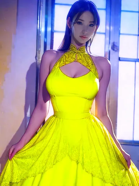  please Wearing a yellow dress   , Wearing a yellow dress   、 Wear a Crimson Dress    ,   sexy dress ,   see-through dress   , skin   tight dress, sexy gown、extravagant dress,   I'm wearing a yellow dress in the role of amaranth   ,   tight dress, Open dre...