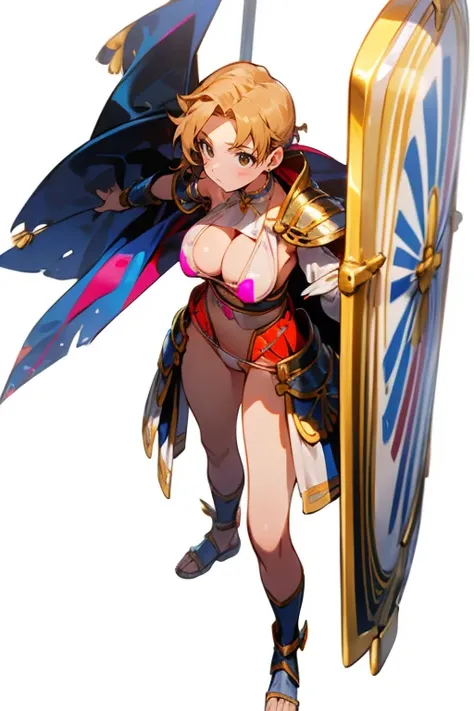 ((((gstring thong)))), ((gigantic breasts)), (transparent erect nipples), (((transparent transparent transparent white pink leotard bikini fantasy warrior armor with bastardword and big shield))), (((bare shoulder,))), ((slender:1.2)), (gigantic hips), (gi...