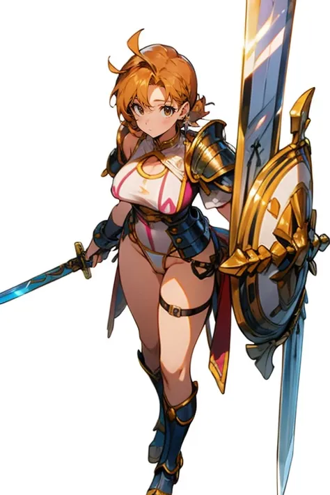 ((((gstring thong)))), ((gigantic breasts)), (transparent erect nipples), (((transparent transparent transparent white pink leotard bikini fantasy warrior armor with big sword and big shield))), (((bare shoulder,))), ((slender:1.2)), (gigantic hips), (giga...