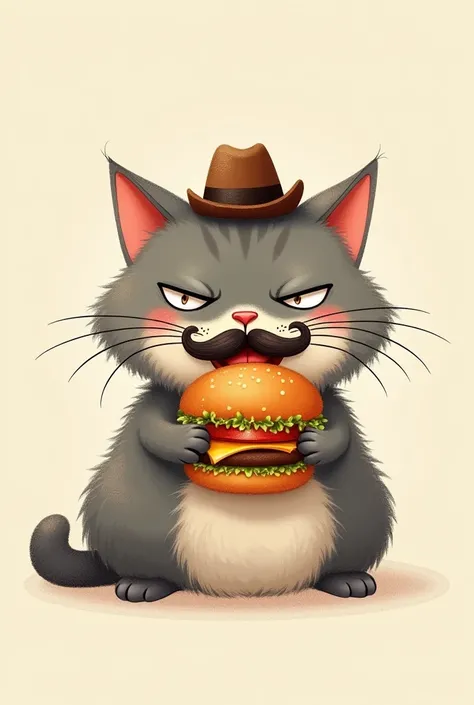 With the logo of the cat eating hamburger with mustache and hat