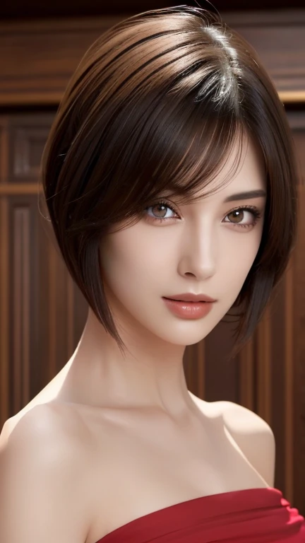 　 beautiful face, ( with a lively face), ( short hair :1.3),   beautiful long hair  　 Black and Red Mesh Hair Color , Realistic eyes,  beautiful eyes, (realistic skin),  Beautiful skin, charm,  Super A High Resolution ,   high detail,  golden ratio,  detai...