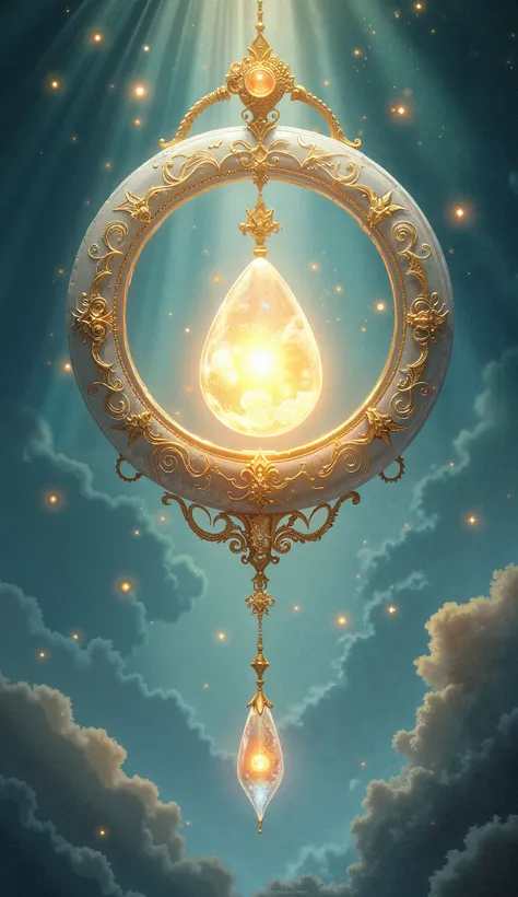 a mystical illustration depicting the sacred pearl and mother-of-pearl medallion