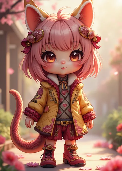 Mascot character wearing cute anthropomorphic clothes with snake motifs、 little character 、woman、anime,