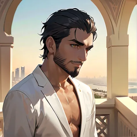 Masterpiece, HD, high resolution, high quality, best quality, super detailed. Solo character alone. Horror art, sad art.
{{(A 30-years-old Arabic youngman:(appearance: black straight-hair. Black eyebrows. Male Handsome face. Male slender body. Tanned skin....