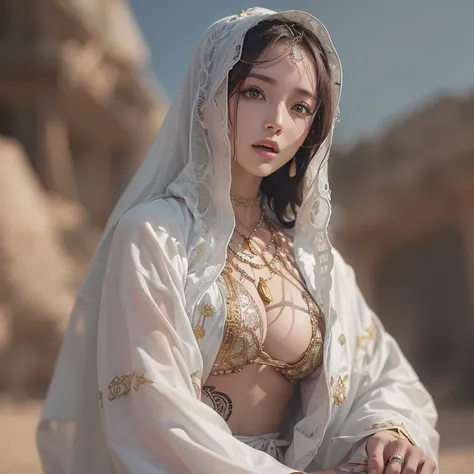 Hiding in the desert、Hair flow、 ((  best quality、masterpiece、8k、  best quality、   super high resolution、 Award-winning work )、(  Accurate Anatomy:1.1)、(   Look at Me and Laugh  :1.1)、Shining fair skin with    super high resolution、The most beautiful face、 ...