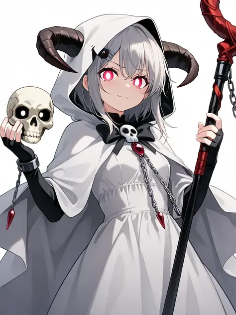 ( masterpiece , best quality, exotic,   ultra-detailed composition of the character  ), 1 , [ Mix of cute and creepy , with soft and round features for the girl and subtle gothic elements to keep the Reaper theme intact. The character should look approacha...