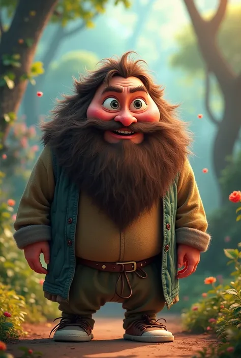 AN ANIMATED CARTOON IMAGE OF THE MERGER BETWEEN HAGRID FROM HARRY POTTER AND THE WORM FROM THE MOVIE BUGS, THE CLOSEST THING TO THEIR ORIGINALS THE WORM'S FACE AND HAGRID'S BEARD AND BODY