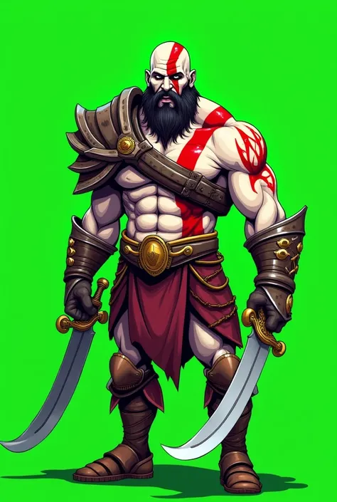 Kratos in cartoon format, with a completely green background 