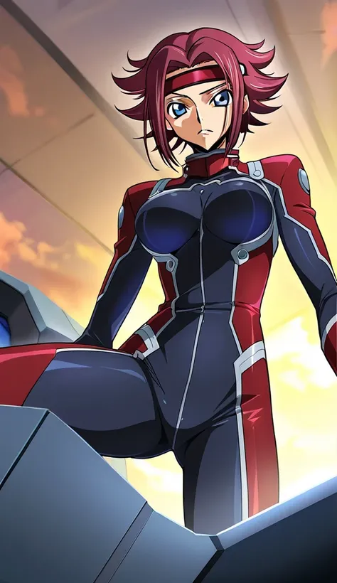 An anime-style illustration of Kallen Stadtfeld from Code Geass wearing her iconic red pilot suit for the Guren.