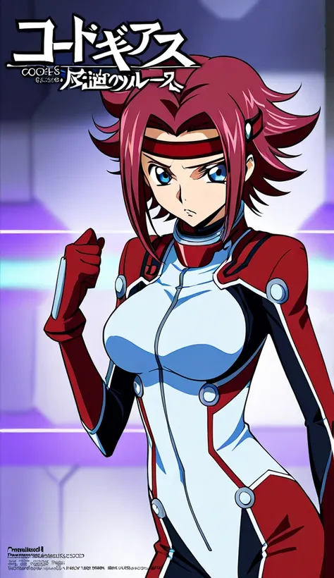 An anime-style illustration of Kallen Stadtfeld from Code Geass wearing her iconic red pilot suit for the Guren.