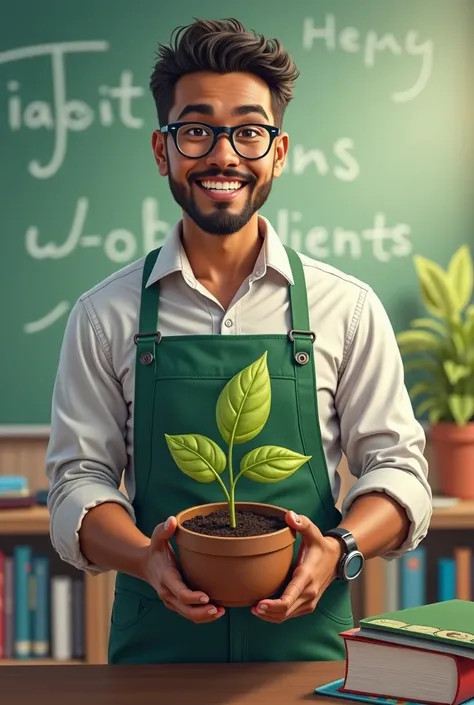  Create an image of an English-speaking teacher who helps his students achieve their dreams referring to International Education Day in the image include the name ADIVANILSON RIBEIRO, This teacher helps his students ,  like a plant that grows when watered ...