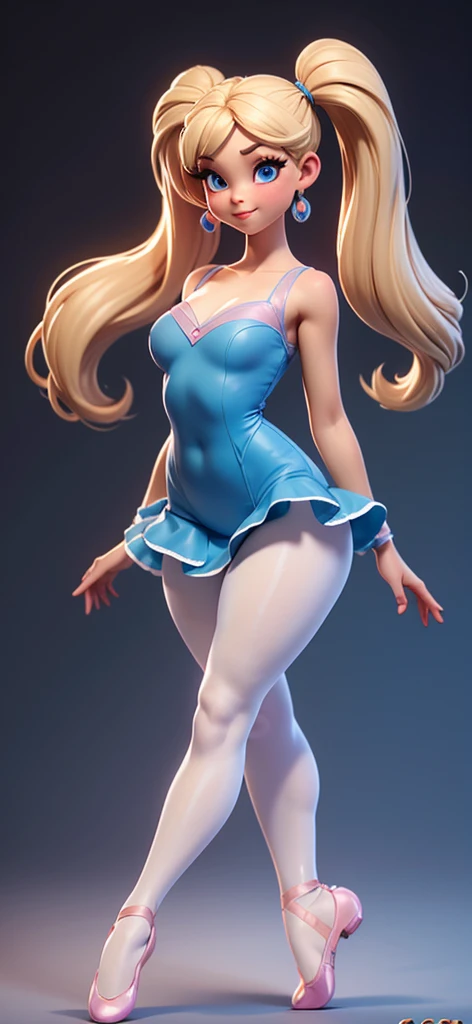 score_8, score_9, 1girl, dee dee, curvy body, breasts, voluptuous curves, slender_waist, very wide pelvic, wide hips, curvy legs, white pantyhose, blonde hair, short twintails, blue eyes, ballet dress, ballet shoes, petite, little_girl,