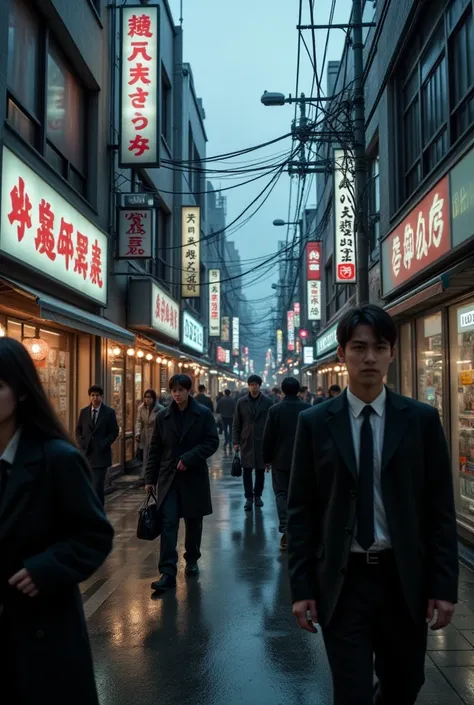  Ultra-realistic , Realistic, Dramatic Scene , shadow, Full-area lighting, only Tokyo streets，People come to ，There's going back, there's going back.，， Side view camera ，Real Street View