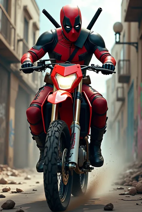 Deadpool riding a Crf 450R