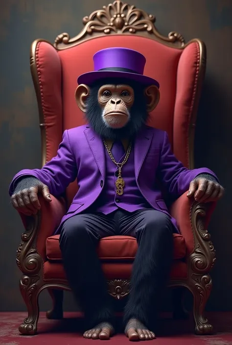 arafed monkey in a purple suit and hat sitting in a chair, bored ape nft, king of capitalism, subject= chimp, sat in his throne, king of entropy, by Alex Petruk APe, by derek zabrocki, bored ape, sitting on the throne, inspired by Alex Petruk APe, sitting ...