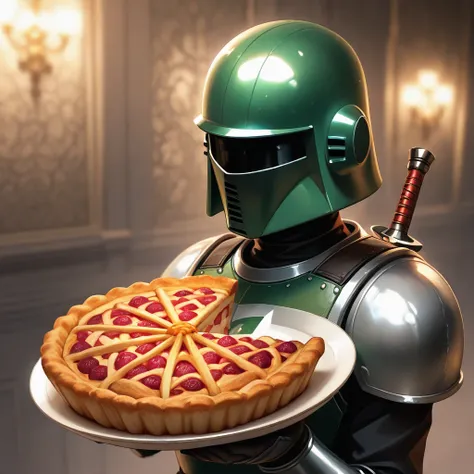 Sexy punk princess peach sharing pie with gold armoured boba fett ice background