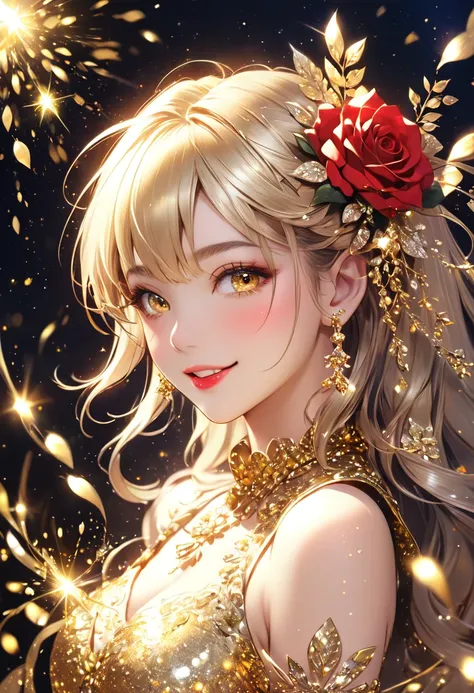 👩❤💖💋🌹  smiles、Sparkling golden powder effect ,  Artistic , CG Digital Art