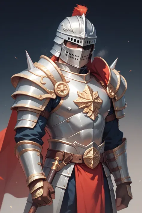 Menieval knight a symbol of a glove in armour light helmet and a man