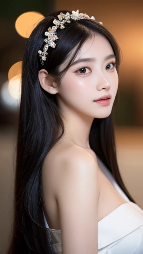 best quality, masterpiece, ultra high resolution, lifelike, ( Panorama :1.5), (1 Girl),(long hair),(hair accessories:1.4),There is an ancient palace next to the girl whole body black silk,Black stockings sharp focus, Good shape, whole body，Random pose refe...