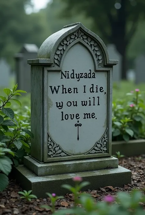  Create a grave with the name "Nidyzada "
Written " When i die ,you will love me.

