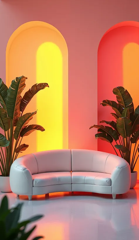 livingroom curved design glassy white couch red and yellow lights everywhere dream livingroom modern with plants