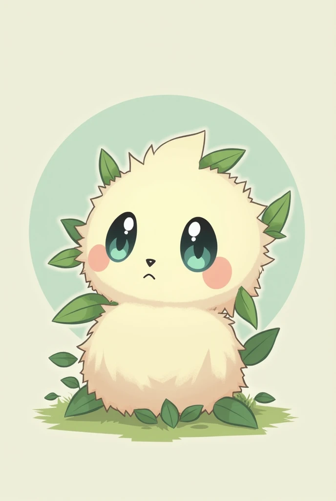 cute but slightly sad togepi (a pokemon), with messy leaves as fur, simple 2d style