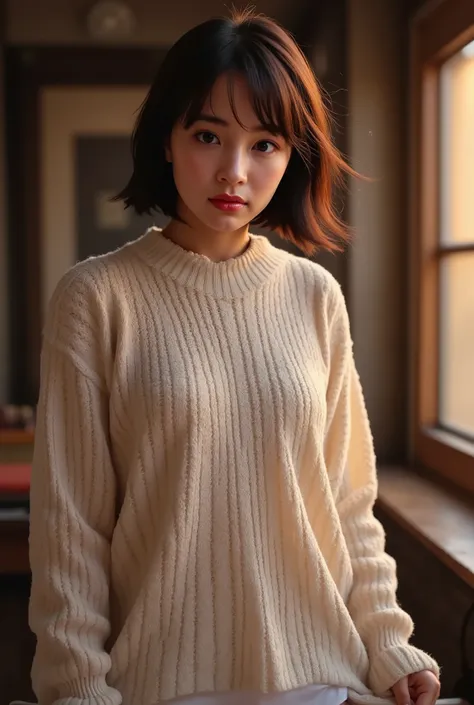 masterpiece, best quality,16k,8K,exquisite,extremely get used to it, finely get used to it, high quality, insanely get used to it, ultra get used to it, ultra high resolution, Japanese, NSFW,wearing knit sweater & miniskirt, (Flirtingly lifting her skirt t...