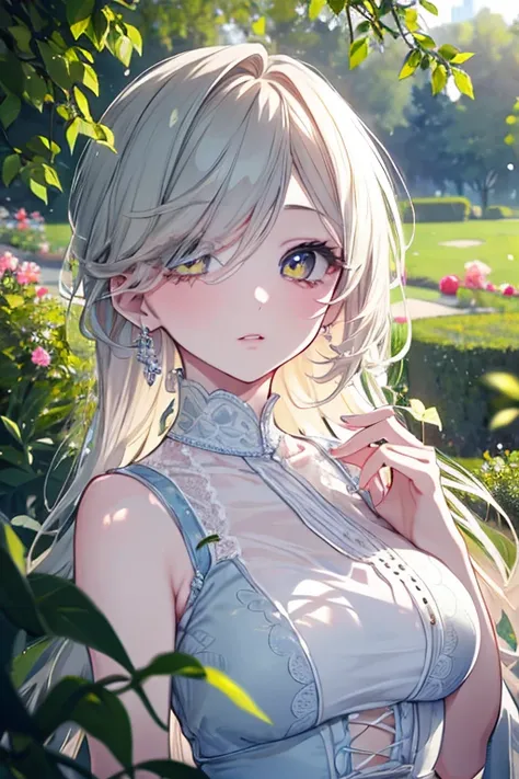 A beautiful girl with striking eyes, detailed lips, and long eyelashes, in a serene garden setting, ultra-detailed, realistic, photorealistic, 8k, highly detailed, professional, vivid colors, natural lighting