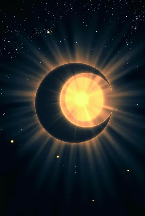 crescent moon hugging the sun while eclipse and with no face ilustration