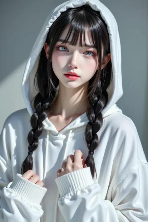  The background is minimized and softly illuminated , pale,  An angelic appearance that gently envelops ,  angelic appearance and .  ,  adds purity and gentleness .  She creates an oversized ,  Her expressive eyes are full of purity and wonder ,  Her expre...