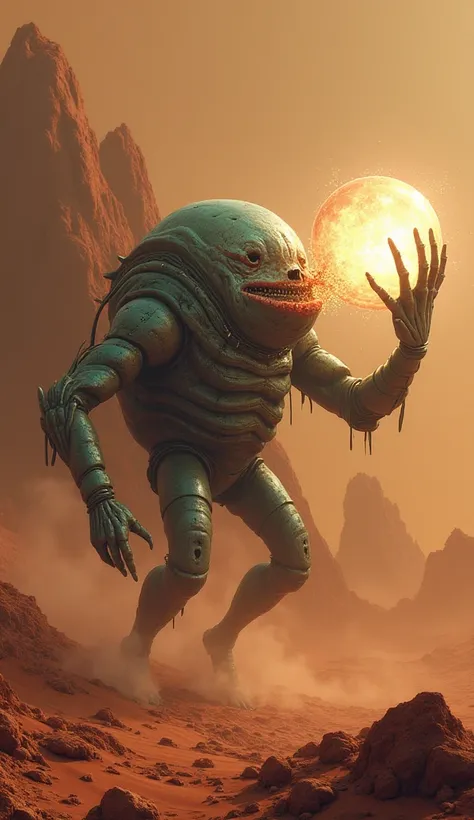 A creature from Mars that launches a ball through an octopus-like protruding mouth