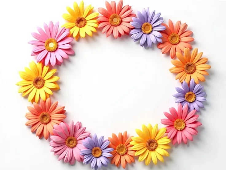 3d model colorful daisy flower make border on white background