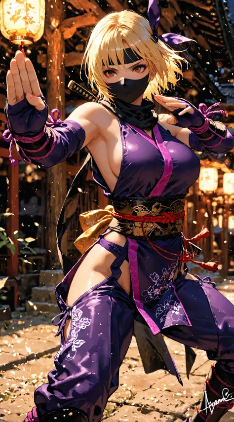 Ayane , dead or alive ,   fighting stance , Sexy Ninja Outfit , masterpiece,  best quality,  great quality,   detailed background ,  complicated details