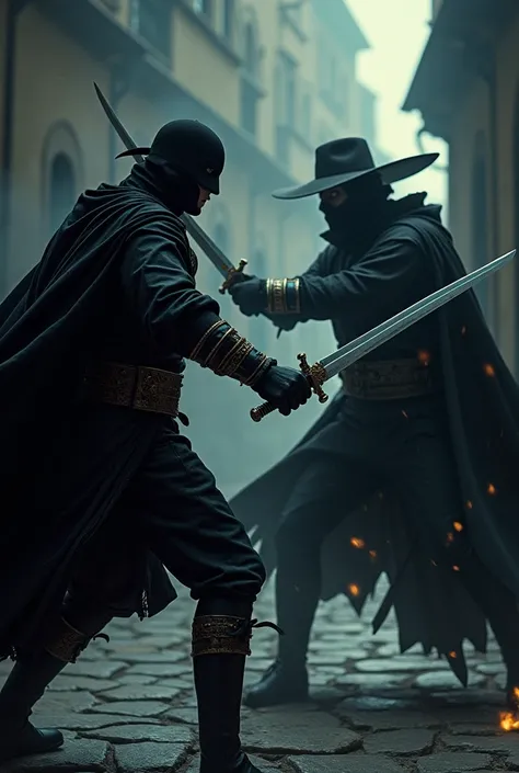 Zorro dark fighting with swords 