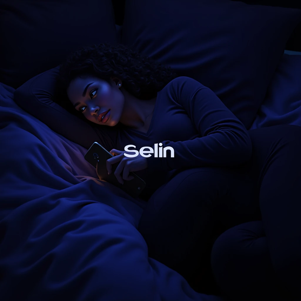  Black Leo girl lying on the bed and sheets, looking at a cell phone in bed 