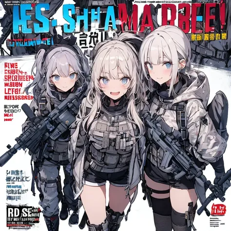 (best quality ), a girl have one rifle with her hand , Platinum color hair , The dreamer wants purplish blue eyes , medium , Lori will do it, (masterpiece:1.2, best quality ), (Beautiful detailed depiction : 1.2), ( beautiful detailed face ), ( small Breas...